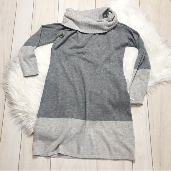 Athleta Cowl Neck Gray Color Block Sweater Dress - Picture 2 of 7